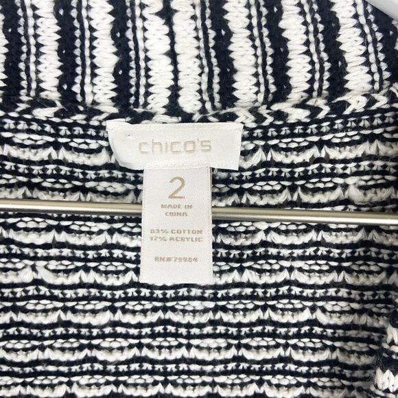 Chico's Women's Black And White Striped Open Front Cardigan Sweater Size 2/US 12 - Picture 4 of 4